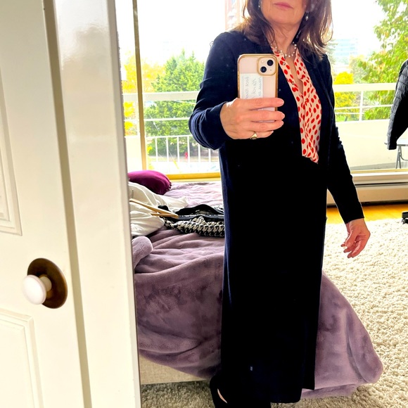 Open front, long Navy cardigan, - Picture 2 of 3